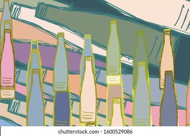 Decorative and bottle hand drawn illustrations. For design background & texture. Vector artwork.