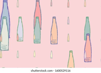 Decorative and bottle hand drawn illustrations. For design background & texture. Vector artwork.