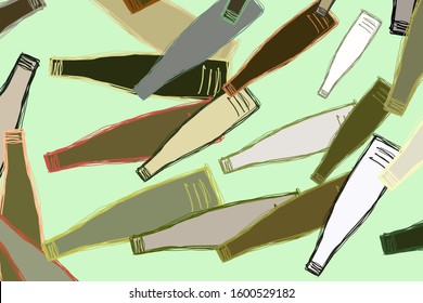 Decorative and bottle hand drawn illustrations. For design background & texture. Vector artwork.