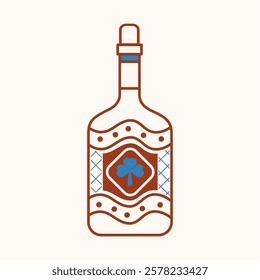 Decorative bottles in vintage style with ornaments. Linear illustration in a minimalist design.