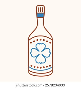 Decorative bottles in vintage style with ornaments. Linear illustration in a minimalist design.