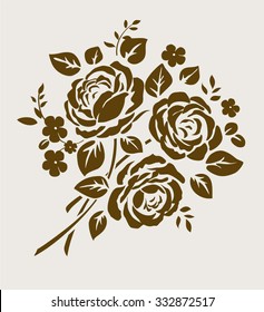 Decorative bouquet of flowers silhouette. Vector ornament with vintage roses