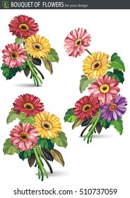 Decorative bouquet of Gerbera blooms isolated on white