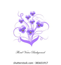 Decorative bouquet of violet flowers with pearls. Floral vector background.