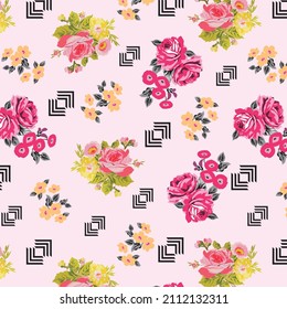 Decorative bouquets roses pattern colorful design textile print