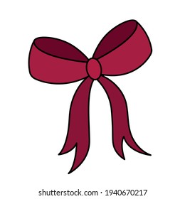 Decorative bow. Decoration for a gift, surprise, bouquet with ribbons. The ribbon is beautifully tied. Knot. Colored vector illustration. Valentines Day, birthday, wedding. Cartoon style. Romantic.