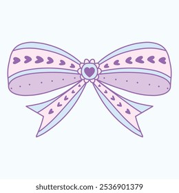 A decorative bow with hearts and pastel colors, suitable for gifts or crafts.