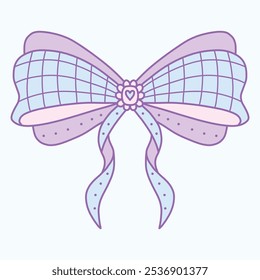 A decorative bow in pastel colors with a heart-shaped center and flowing ribbons.