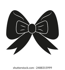 Decorative bow, ribbons isolated on a transparent background. Black silhouette for hair decorations, holiday party items, gift wrapping, gift cards and luxury packaging.