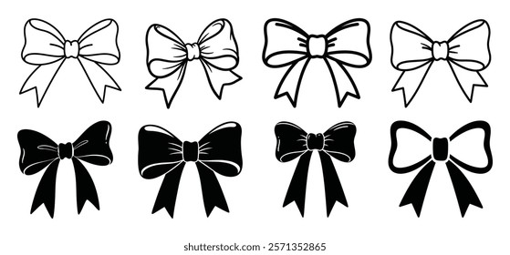 Decorative Bow Silhouette Set vector with white background 