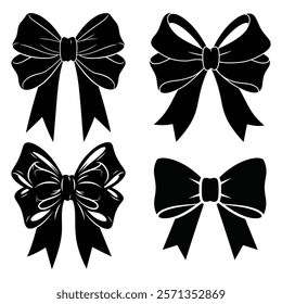 Decorative Bow Silhouette Set vector with white background 