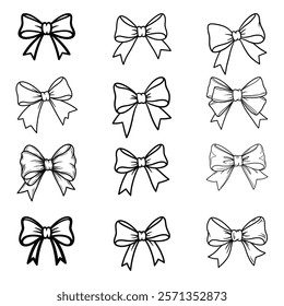 Decorative Bow Silhouette Set vector with white background 