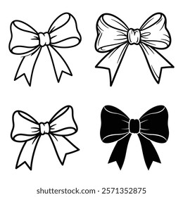 Decorative Bow Silhouette Set vector with white background 