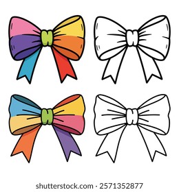 Decorative Bow Silhouette Set vector with white background 