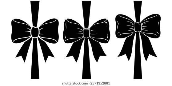 Decorative Bow Silhouette Set vector with white background 