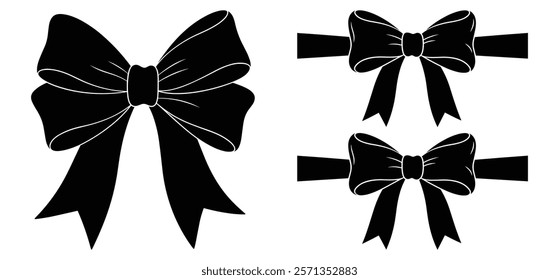 Decorative Bow Silhouette Set vector with white background 