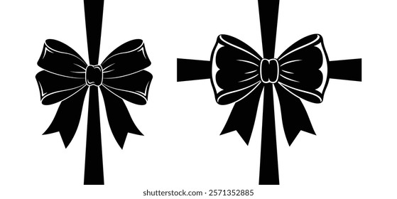 Decorative Bow Silhouette Set vector with white background 