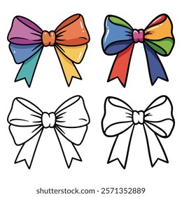 Decorative Bow Silhouette Set vector with white background 