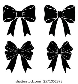Decorative Bow Silhouette Set vector with white background 