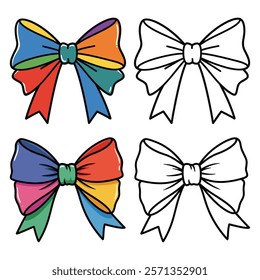 Decorative Bow Silhouette Set vector with white background 