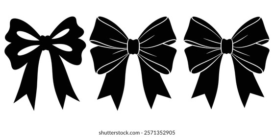 Decorative Bow Silhouette Set vector with white background 