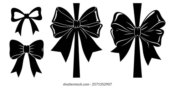 Decorative Bow Silhouette Set vector with white background 