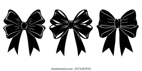 Decorative Bow Silhouette Set vector with white background 