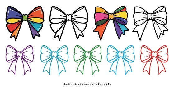 Decorative Bow Silhouette Set vector with white background 