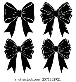 Decorative Bow Silhouette Set vector with white background 