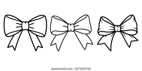 Decorative Bow Silhouette Set vector with white background 