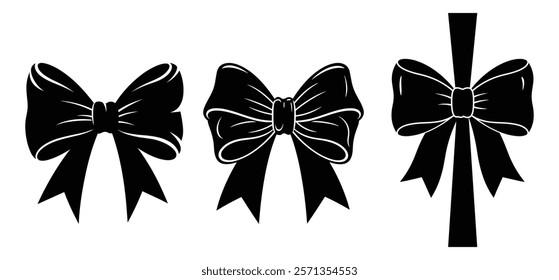 Decorative Bow Silhouette Set vector with white background 