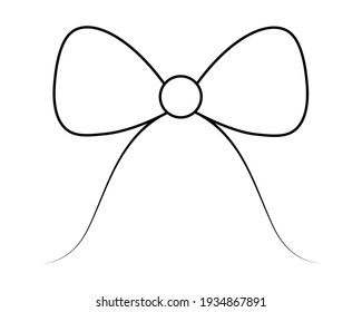 Decorative bow. Sketch. Decoration for a gift, surprise, bouquet with ribbons. The ribbon is beautifully tied. Knot. Vector illustration. Coloring book for children. Valentines Day, birthday, wedding.