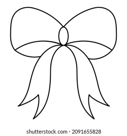Decorative bow. Sketch. Decoration for a gift, surprise, bouquet with ribbons. The ribbon is beautifully tied. Knot. Vector illustration. Coloring book for children. Valentines Day, birthday, wedding.