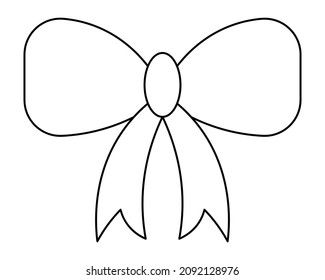 Decorative bow. Sketch. Decoration for a gift, surprise, bouquet with ribbons. The ribbon is beautifully tied. Knot. Vector illustration. Coloring book for children. Valentines Day, birthday, wedding.