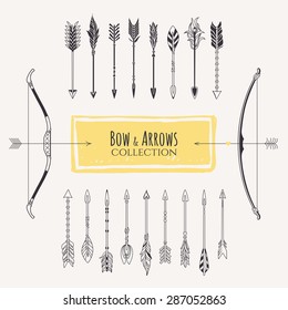 Decorative bows and arrows collection. Hand drawn vector design elements.