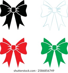 Decorative bows, holiday ribbon designs, festive graphics, simple vector illustrations, black red green and white color scheme, minimalist Christmas icons, gift wrapping elements, symmetrical bow shap