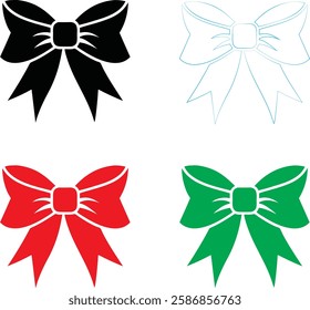 Decorative bows, holiday ribbon designs, festive graphics, simple vector illustrations, black red green and white color scheme, minimalist Christmas icons, gift wrapping elements, symmetrical bow shap