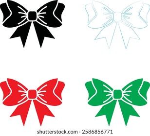 Decorative bows, holiday ribbon designs, festive graphics, simple vector illustrations, black red green and white color scheme, minimalist Christmas icons, gift wrapping elements, symmetrical bow shap