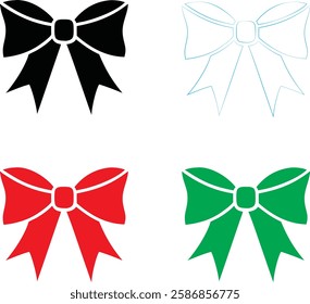 Decorative bows, holiday ribbon designs, festive graphics, simple vector illustrations, black red green and white color scheme, minimalist Christmas icons, gift wrapping elements, symmetrical bow shap