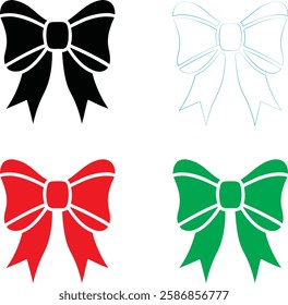 Decorative bows, holiday ribbon designs, festive graphics, simple vector illustrations, black red green and white color scheme, minimalist Christmas icons, gift wrapping elements, symmetrical bow shap