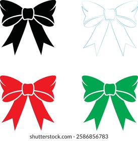 Decorative bows, holiday ribbon designs, festive graphics, simple vector illustrations, black red green and white color scheme, minimalist Christmas icons, gift wrapping elements, symmetrical bow shap