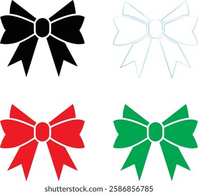 Decorative bows, holiday ribbon designs, festive graphics, simple vector illustrations, black red green and white color scheme, minimalist Christmas icons, gift wrapping elements, symmetrical bow shap