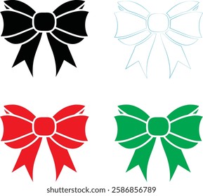 Decorative bows, holiday ribbon designs, festive graphics, simple vector illustrations, black red green and white color scheme, minimalist Christmas icons, gift wrapping elements, symmetrical bow shap