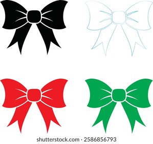 Decorative bows, holiday ribbon designs, festive graphics, simple vector illustrations, black red green and white color scheme, minimalist Christmas icons, gift wrapping elements, symmetrical bow shap