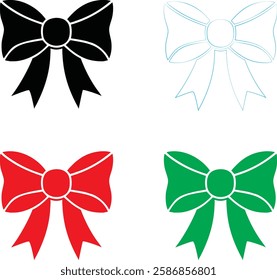 Decorative bows, holiday ribbon designs, festive graphics, simple vector illustrations, black red green and white color scheme, minimalist Christmas icons, gift wrapping elements, symmetrical bow shap