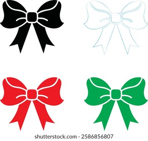 Decorative bows, holiday ribbon designs, festive graphics, simple vector illustrations, black red green and white color scheme, minimalist Christmas icons, gift wrapping elements, symmetrical bow shap