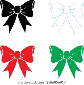 Decorative bows, holiday ribbon designs, festive graphics, simple vector illustrations, black red green and white color scheme, minimalist Christmas icons, gift wrapping elements, symmetrical bow shap