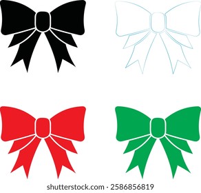 Decorative bows, holiday ribbon designs, festive graphics, simple vector illustrations, black red green and white color scheme, minimalist Christmas icons, gift wrapping elements, symmetrical bow shap