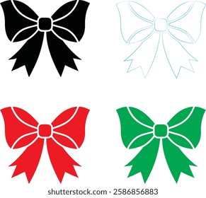 Decorative bows, holiday ribbon designs, festive graphics, simple vector illustrations, black red green and white color scheme, minimalist Christmas icons, gift wrapping elements, symmetrical bow shap