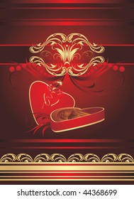 Decorative box with candies and bow on the gothic ornament. Wrapping. Vector